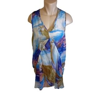 Casa Donna Art To Wear Abstract Nature Flowy Tunic Top Beach Cover Up Sheer M